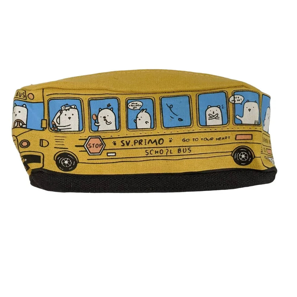 4/$20 cute yellow school bus canvas pencil case pouch back to school new